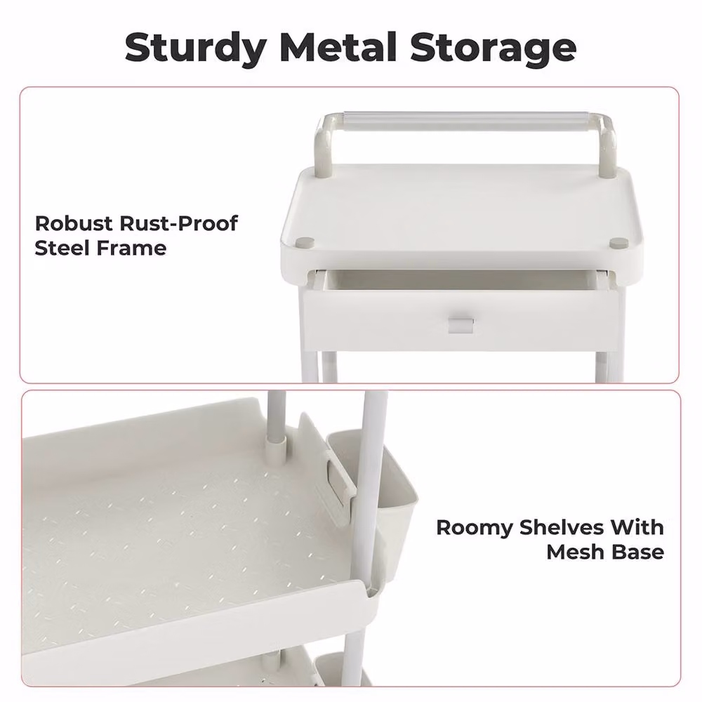 Levede 3 Tier Metal Kitchen Trolley Cart with Wheels in White – 4
