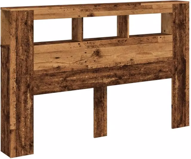Berkfield Home LED Headboard in Brown Old Wood with Integrated Lighting and Side Compartments, W/D/H: 160 x 18.5 x 103.5 cm