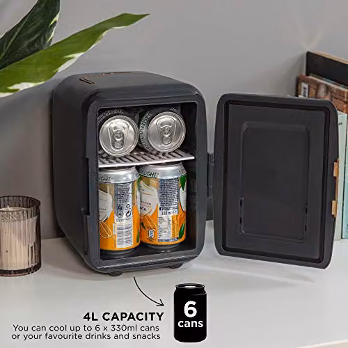 Russell Hobbs RH4CLR1001SCG 4L Mini Portable Cooler and Warmer for Drinks and Cosmetics, Grey and Wood Effect – 4