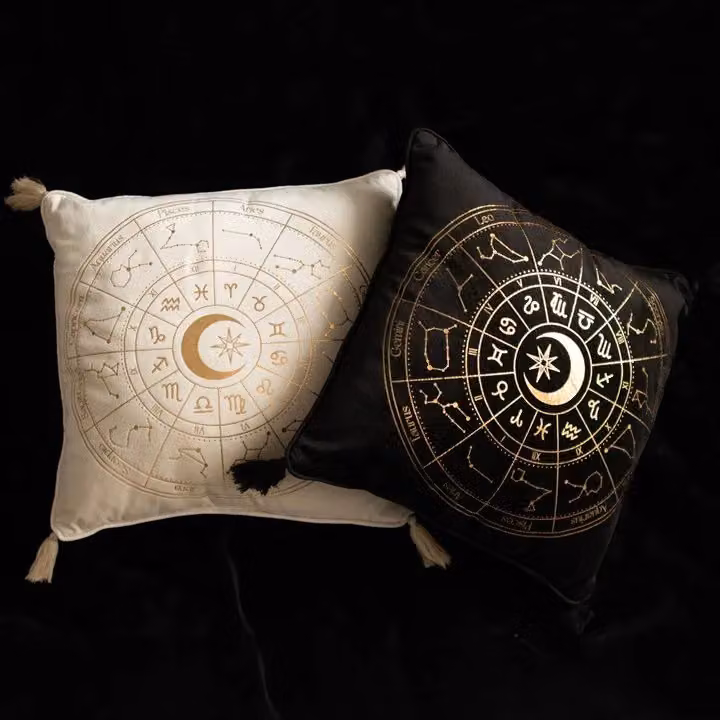 Something Different Wholesale Astrology Wheel Square Velvet Cushion, White and Gold, W/D/H: 35 x 35 x 35 cm – 3
