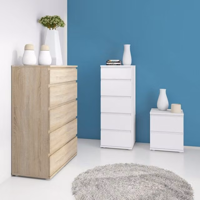 Furniture To Go Nova Narrow White Chest of 5 Drawers