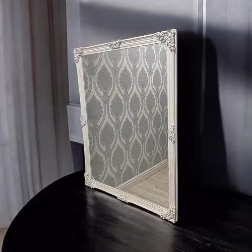 Minster Rectangular Floral Mirror in White, W: 92 cm, H: 122 cm, D: 8 cm – 3