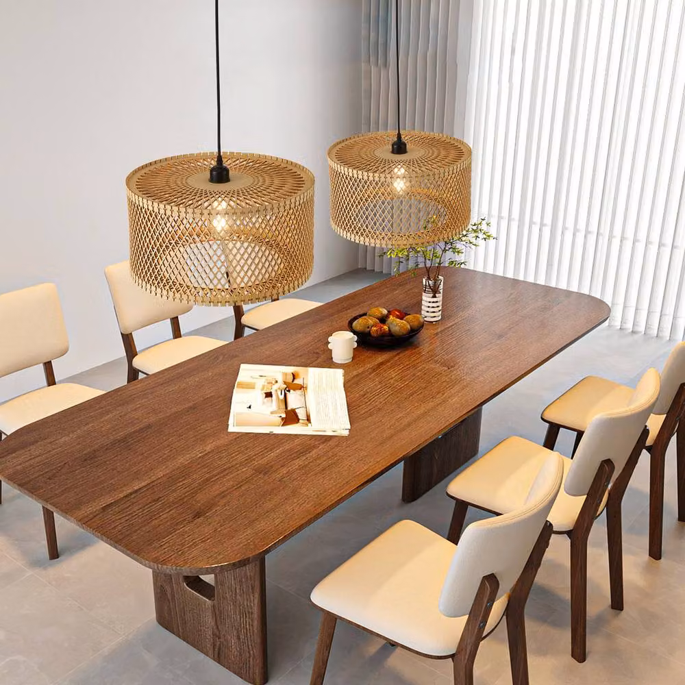 Garwarm Natural Wood Caged Pendant Light, Boho Farmhouse Style, Sand and Brown, E27, Dimmable and Adjustable – 3