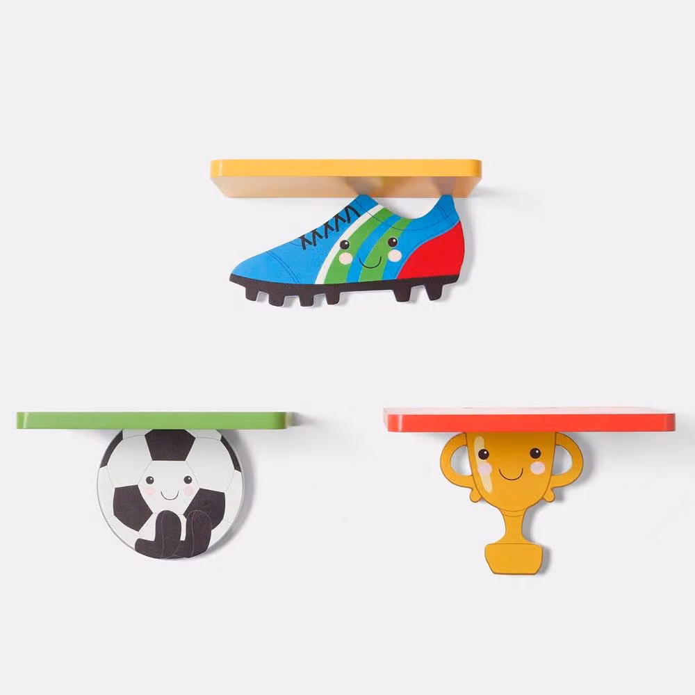 OHS Set of 3 Football Novelty Wall Mounted Floating Shelves for Childrens Rooms, Multicolour – 2