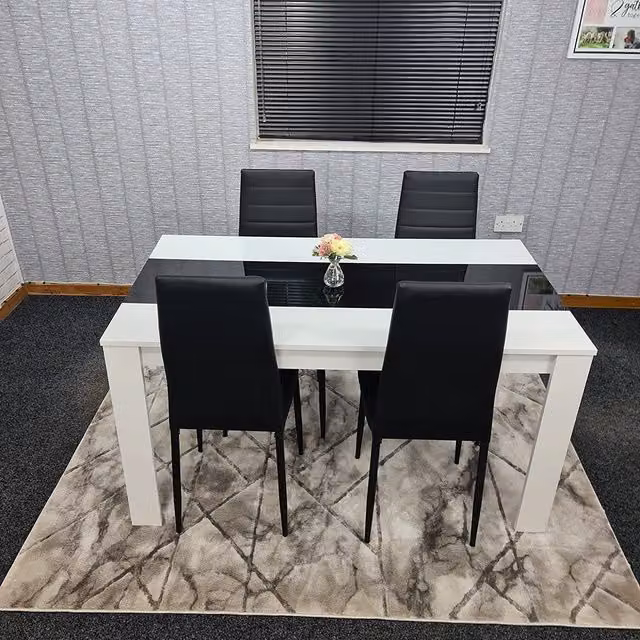 Kosy Koala Modern Dining Table and 4 Chairs Set in White and Black, W/D: 140 x 80 cm