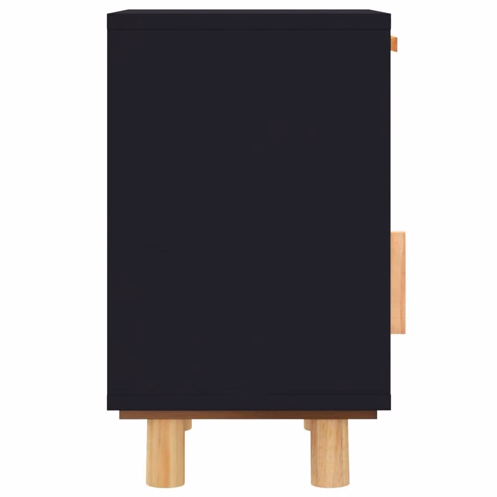 Berkfield Home Set of 2 Black Solid Pine Bedside Cabinets with Rattan Detail – 7