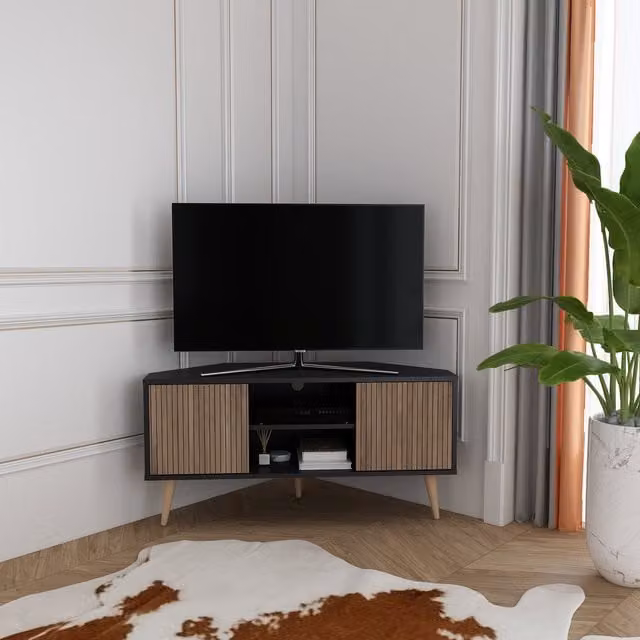 Decorotika Minimalist Black and Bronze TV Unit with Cable Management
