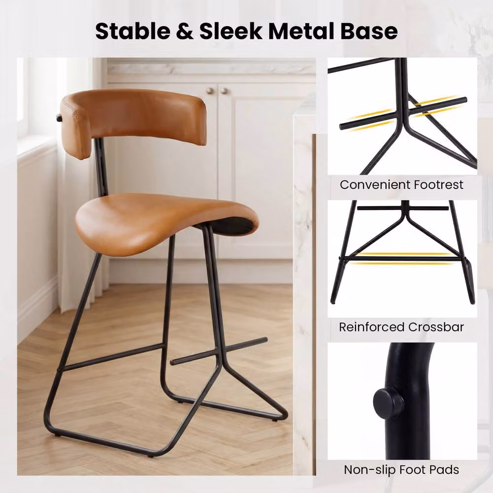Costway Set of 2 Brown Faux Leather Upholstered Armless Counter Height Barstools – 5