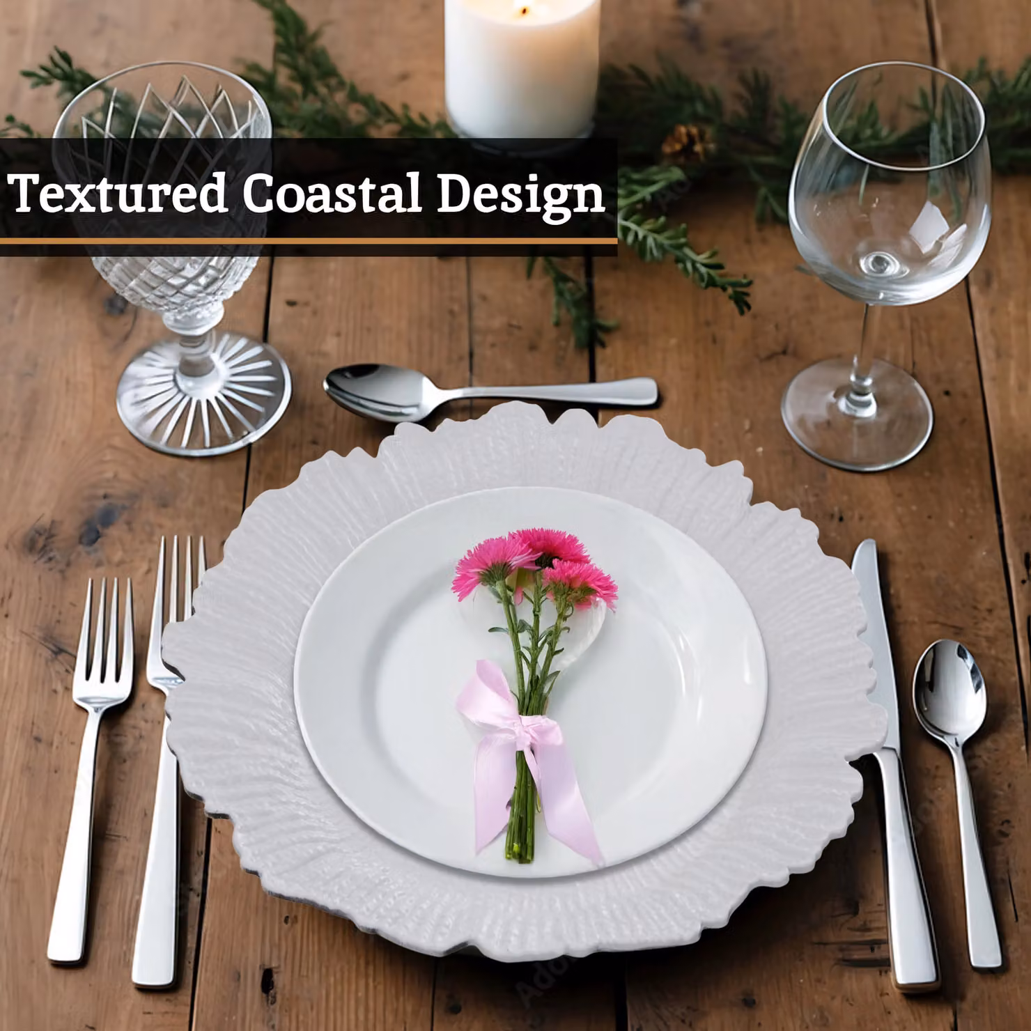 Orsina Set of 4 White Reef Charger Plates, Diameter: 33 cm – 2