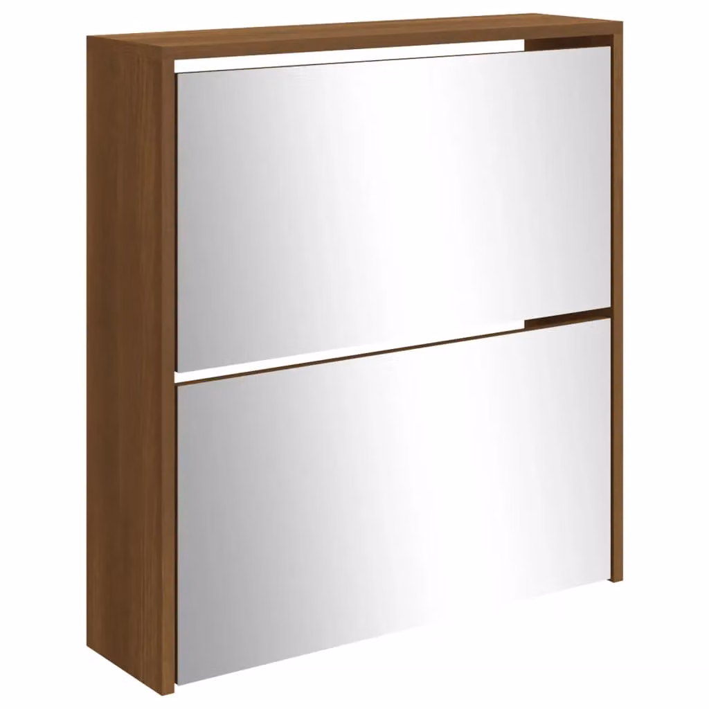Berkfield Home Modern Wall Mounted Shoe Cabinet with Mirror in Brown Oak, W/D/H: 63 x 17 x 67 cm – 3