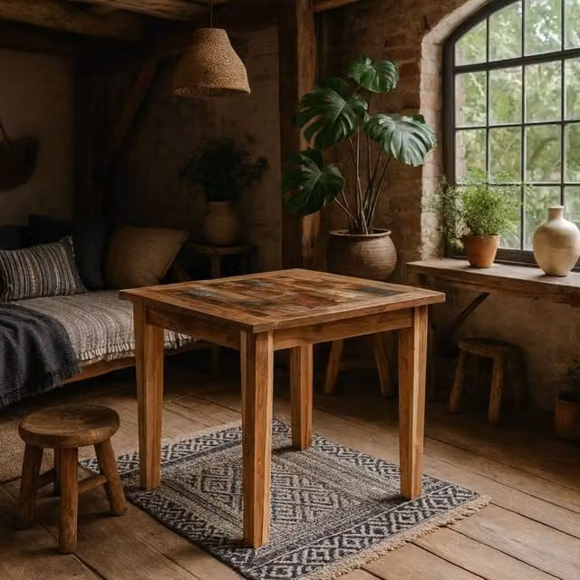 Wyld Haus Seattle Rustic Reclaimed Wood Rectangular Dining Table in Brown, W/D/H: 85 x 85 x 76 cm – 1