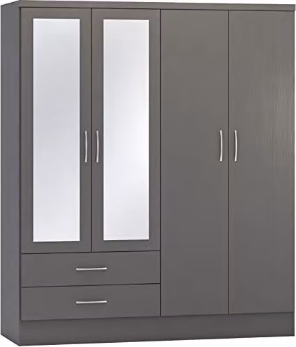 Seconique Nevada Matt Grey 4 Door 2 Drawer Mirrored Wardrobe W/D/H: 183 x 154 x 52 cm – 1