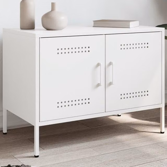 Berkfield Home Industrial TV Cabinet in White Metal, W/D/H: 68 x 39 x 50.5 cm – 1