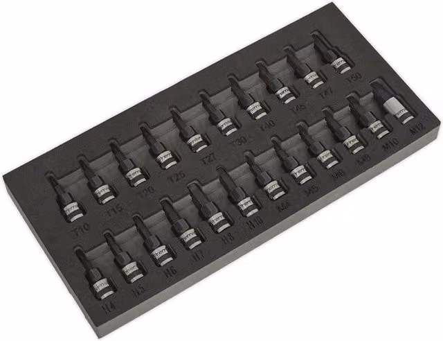 Loops 22pc TRX Star, Hex Key and Spline Socket Bit Set, 3/8 inch Square Drive, Chrome Vanadium Steel, Black and Multicolour