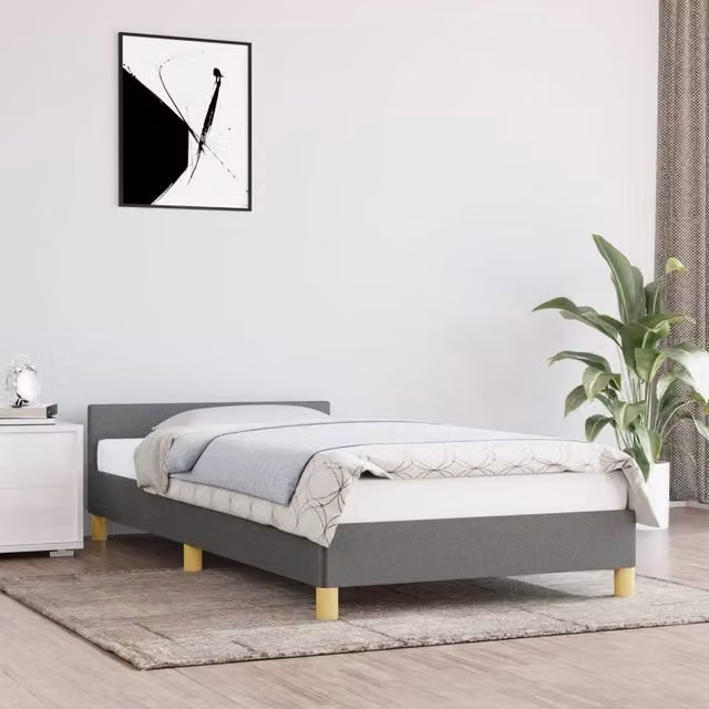Berkfield Home Upholstered Single Bed Frame with Headboard in Dark Grey, W/D/H: 90 x 190 cm – 1