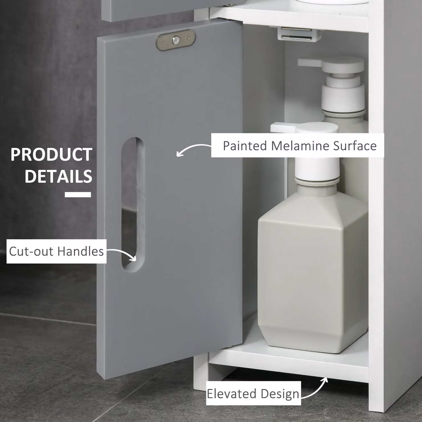 Kleankin Tall Freestanding Bathroom Storage Cabinet and Linen Tower in Grey – 3