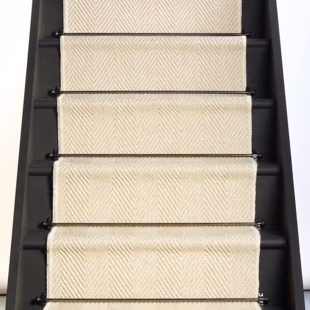 RainbowHome New England Ivory Herringbone Stair Runner with Grey Self-Colour Edge, W: 50 cm, L: 700 cm – 1