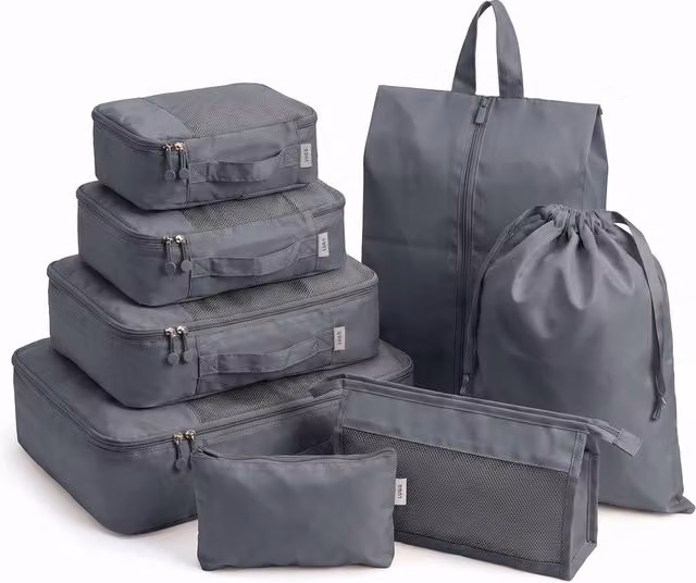 Lugg 8 Set Compression Packing Cubes Suitcase Organiser Set in Grey