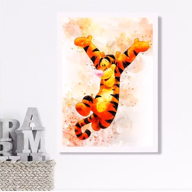 ARTZE Tigger Watercolour Winnie the Pooh Art Print with White Frame, Orange, A2