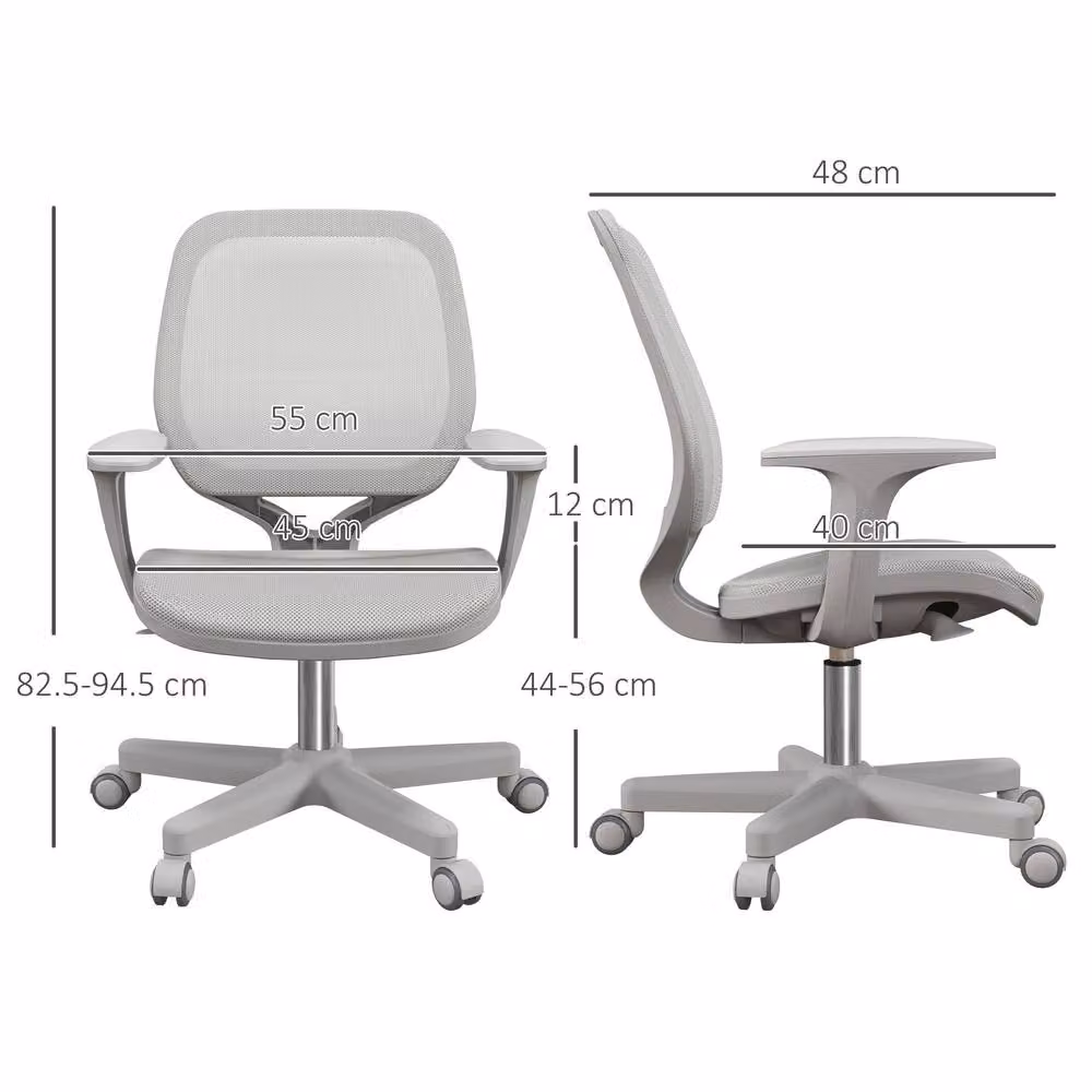STILVORA Grey Mesh and Fabric Task Chair with Armrests and Swivel Function, W/D/H: 55 x 55 x 120 cm – 3