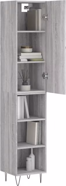 Berkfield Home Grey Sonoma Highboard with Hinged Doors and Internal Shelves, W/D/H: 34.5 x 34.0 x 180.0 cm – 1