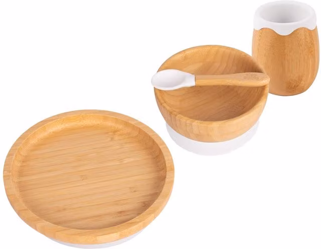 Tiny Dining 4-Piece White Bamboo and Silicone Baby Feeding Set