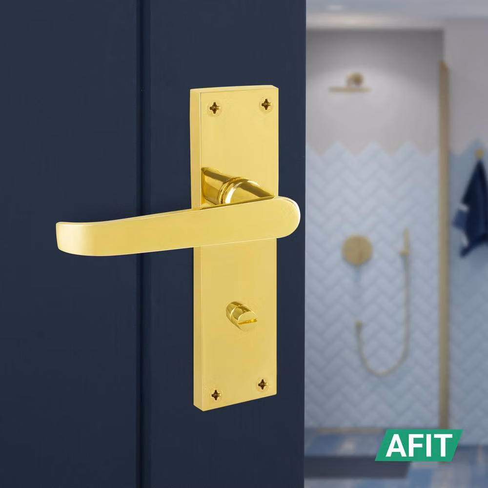 AFIT Polished Brass Bathroom Door Handles with Backplate, Gold, 1 Pair – 2
