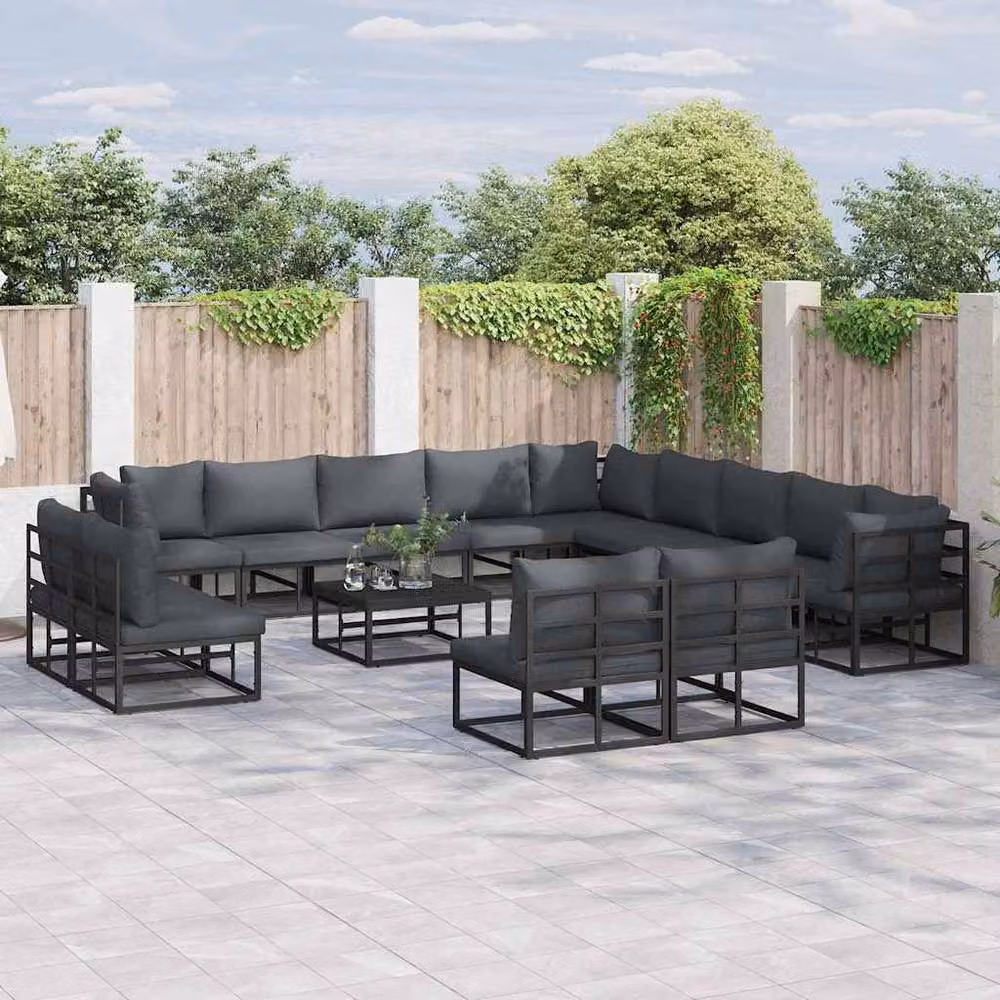 Berkfield Home 14 Piece Modern Garden Sofa Set in Black with Powder Coated Aluminium Frame, W/D/H: 70 x 70 x 32 cm – 2