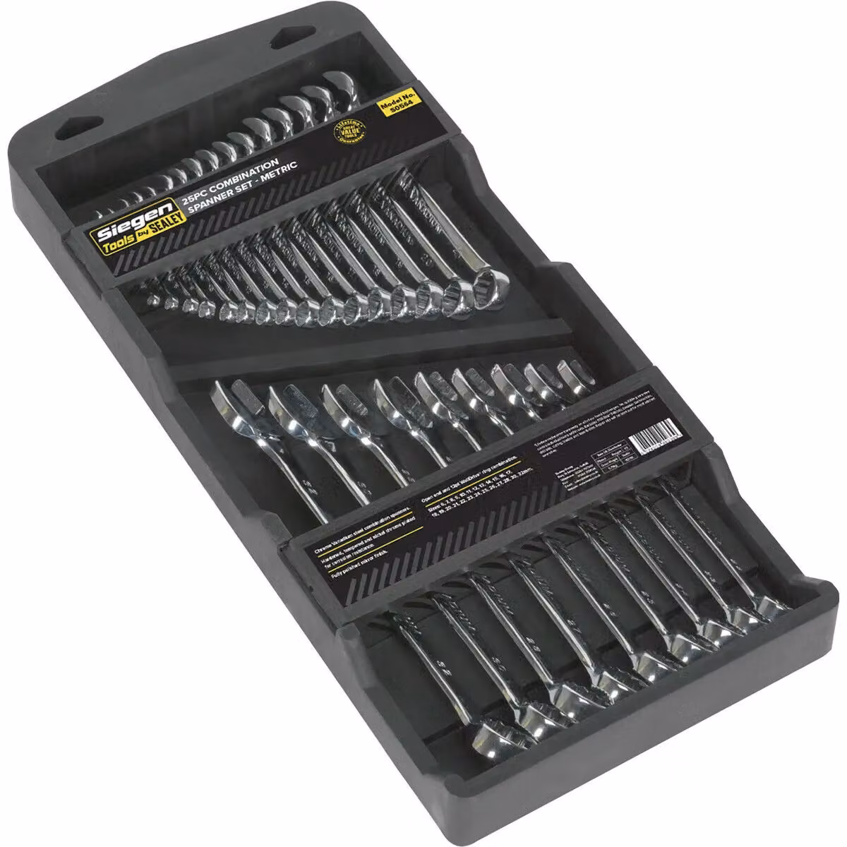 Loops 25pc Slim Handled Combination Spanner Set, 12 Point Metric Ring Open End Head, Silver and Multicolour – 2