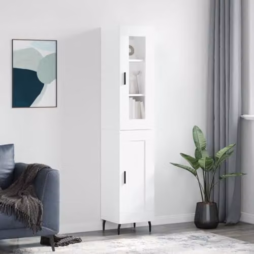 vidaXL Modern White Highboard with Glass Doors and Internal Shelves, W/D/H: 34.5 x 34 x 180 cm – 2