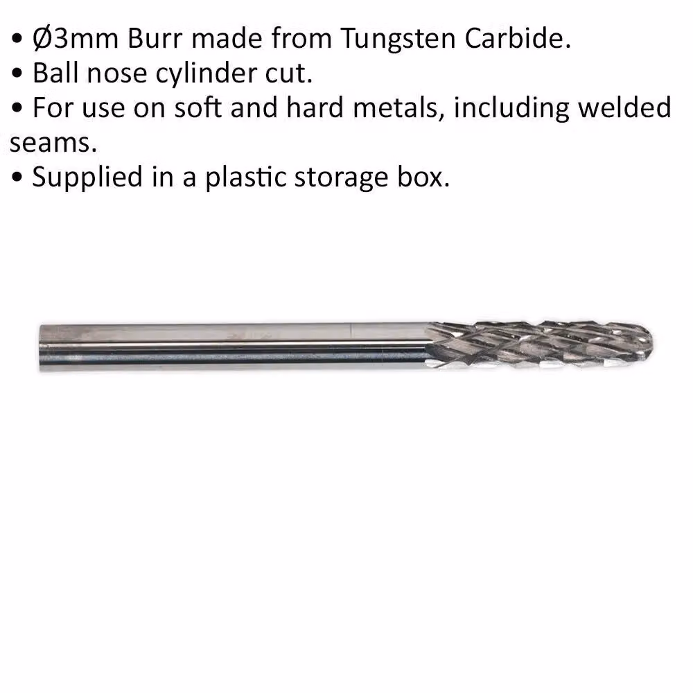 Loops 3 Pack of 3mm Micro Tungsten Carbide Burr Ball Nose Cylinder Bits in Silver and Multicolour for Rotary Metal Flashing Removal – 2