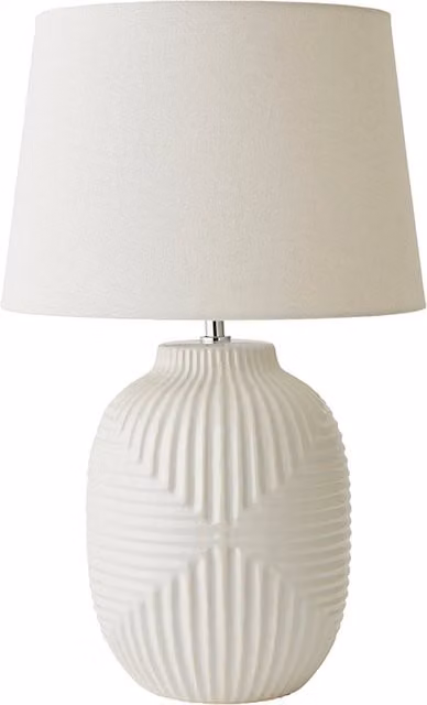Harrison Large Geo Ribbed Gloss Ceramic Table Lamp with Tapered Shade in White