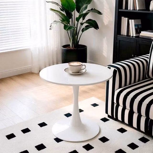FORGEVIO Modern White Round Metal Coffee Table