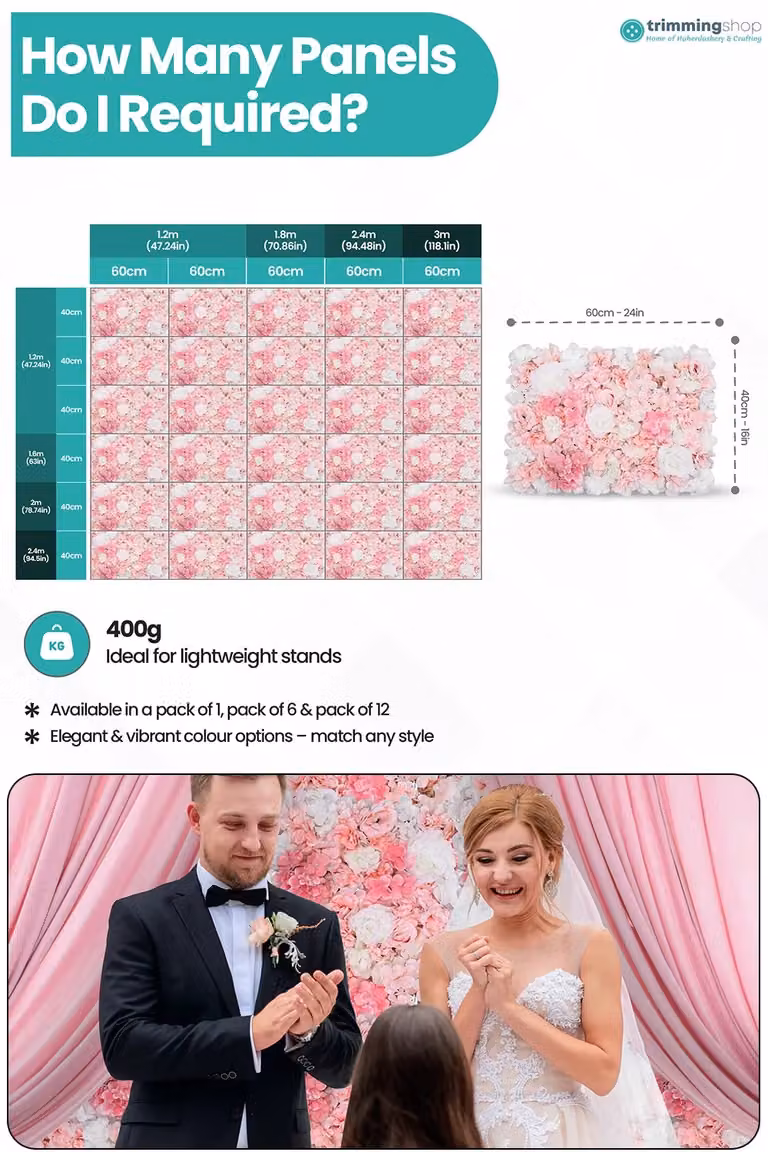 Neel Blue Artificial Floral Wall Panel in Blue and Dusty Pink for Wedding Photography Backdrops, W/H: 60 x 40 cm