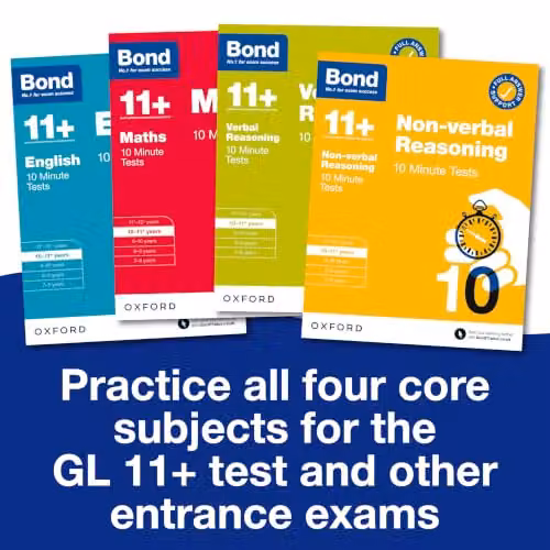 Oxford University Press Bond 11+ 10 Minute Tests Bundle for Age 10-11+ including English, Maths, Verbal Reasoning and Non-verbal Reasoning for 2026 GL Assessment and entrance exams