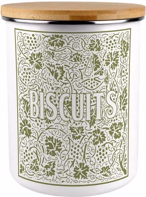 Purely Home Green Oak Leaves and Berries Extra Large Floral Biscuit Tin in Green and White