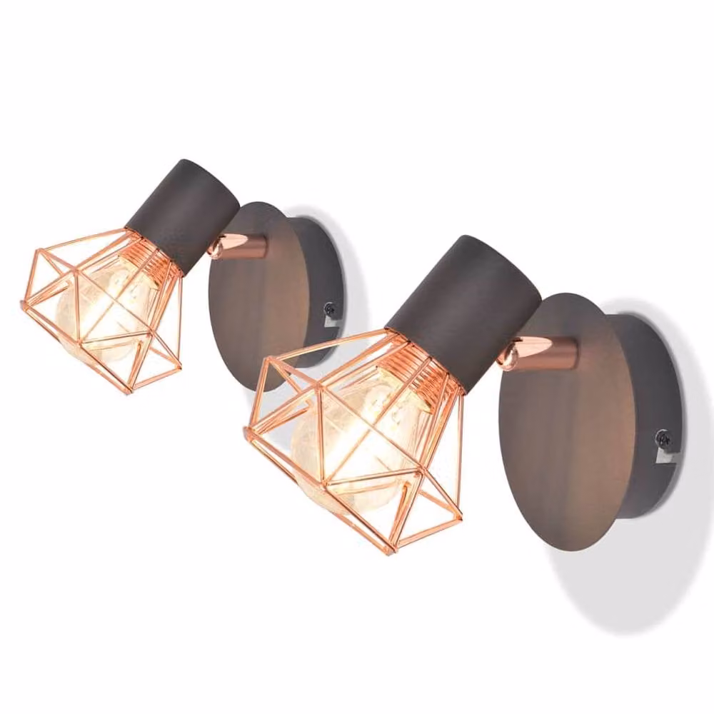 Berkfield Home Industrial Metal Wall Lamps in Black and Copper with 2 LED Filament Bulbs – 2