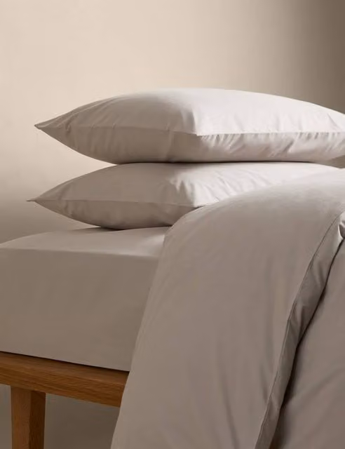 M&S Body Sensor Pure Cotton Bedding Set, Silver Grey, W: 140 cm, L: 200 cm
