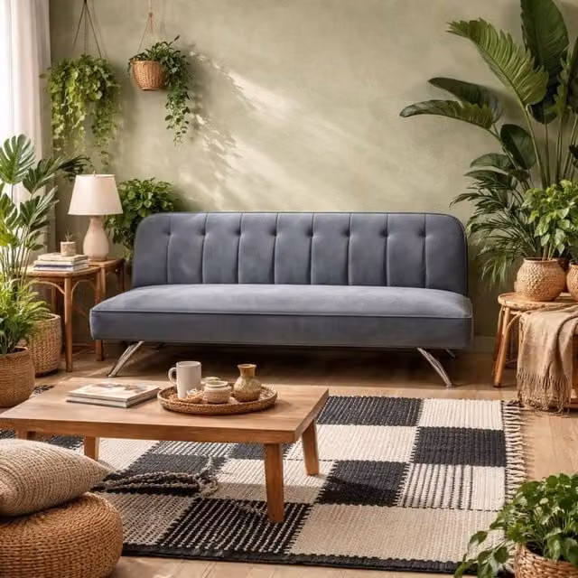 Wyld Haus Malahide Grey Velvet Tufted Single Sofa Bed – 1