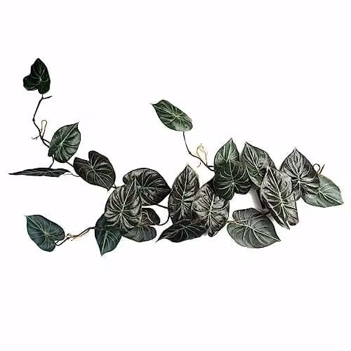 Leaf UK Alocasia Dragon Scale Artificial Trailing Hanging Plant, Dark Green, Length: 120 cm