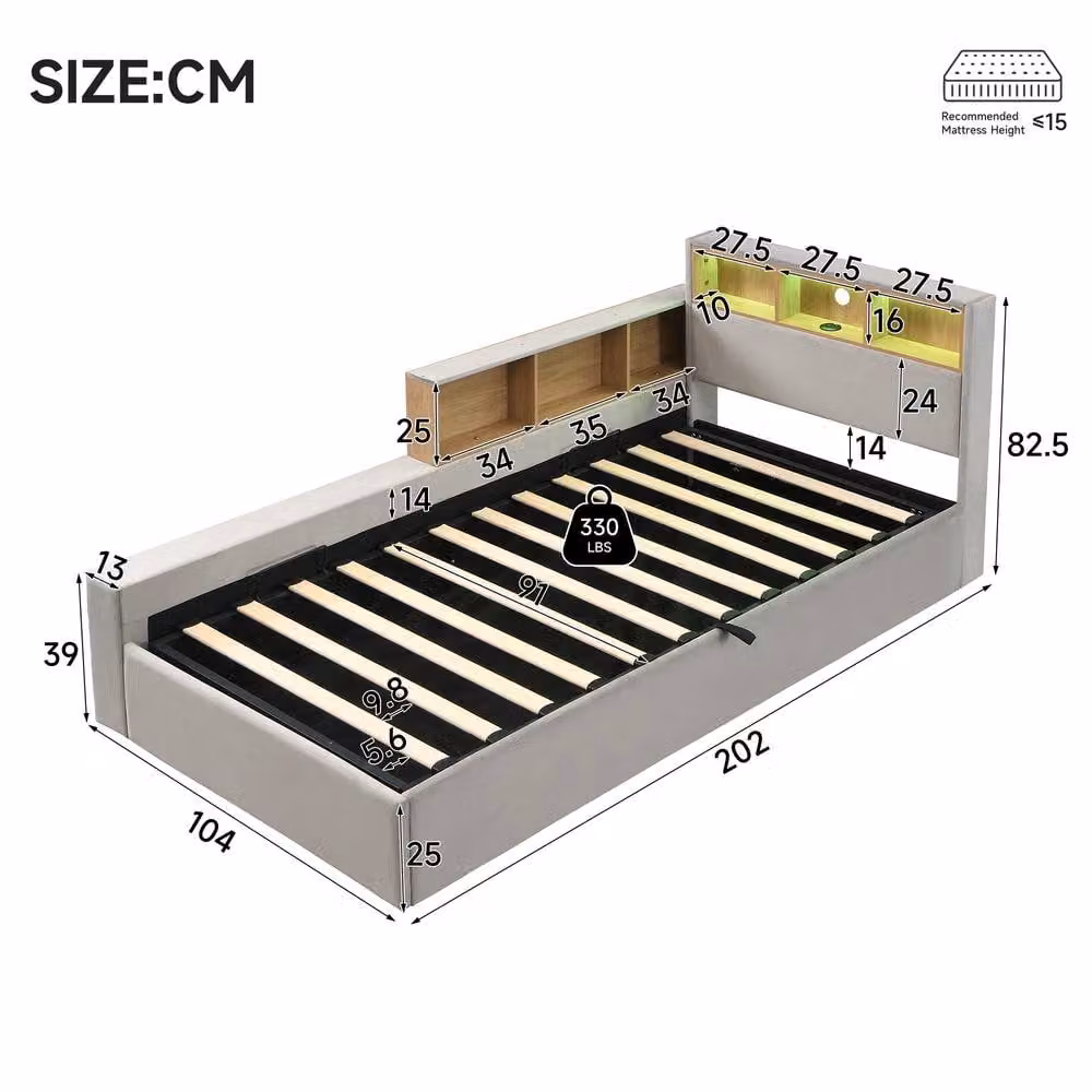 Matteo Grey Velvet Upholstered Single Daybed with USB Charging and Under-Bed LED Lighting W/D/H: 90 x 190 cm – 3