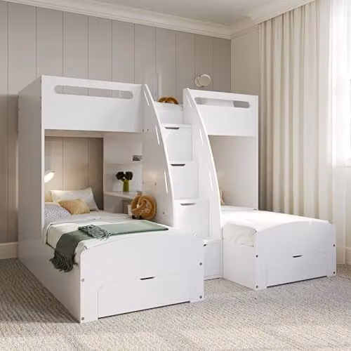 Flair Eddie Staircase Double Bunk Bed with Storage and Drawers in White – 1