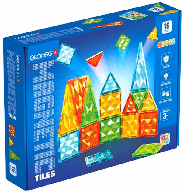Geomag Magnetic Tiles Gems 16 Piece Set in Blue and Multicolour