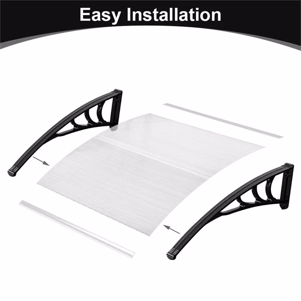 NESTLUNE Black Aluminium Wall-Mounted Door Canopy Awning Shelter for Front Porch, W: 100 cm, D: 60 cm – 2