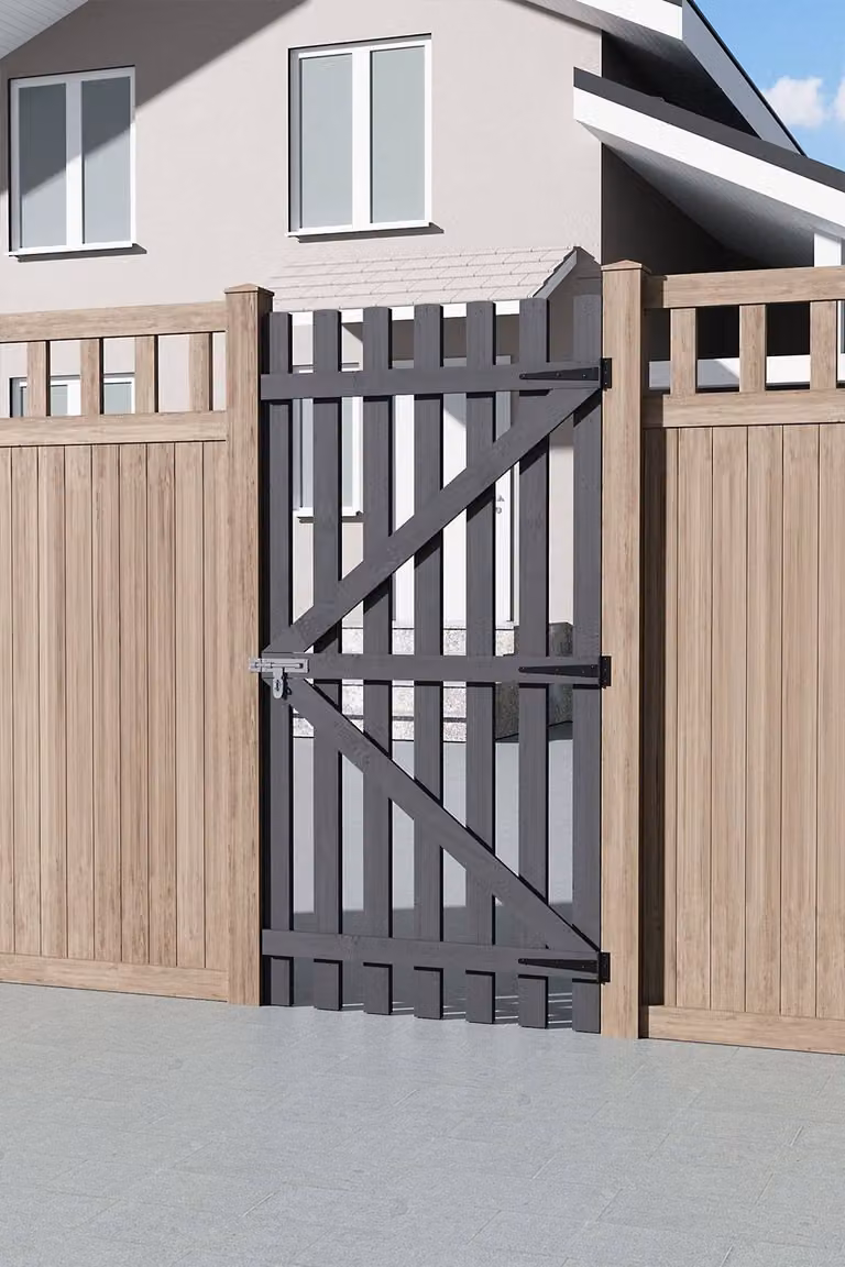 Garden Sanctuary Grey Wood Single Garden Fence Gate with Latch, W: 150 cm, H: 90 cm