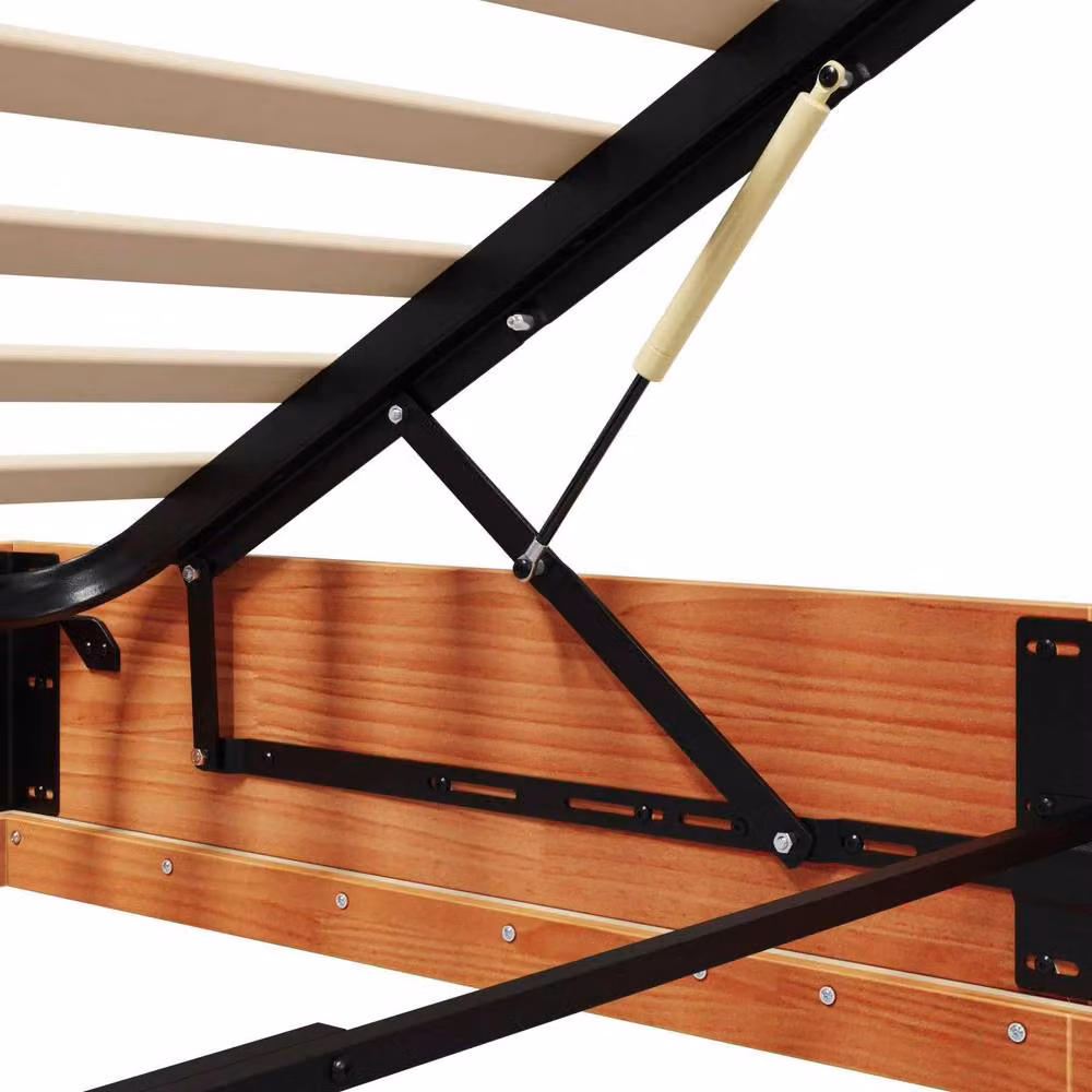 Berkfield Home Modern Solid Pine Ottoman Bed Frame with Storage, Wax Brown, W/D/H: 140 x 190 cm – 5