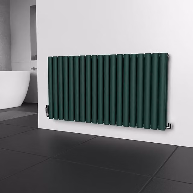 Lux Heat Oval Horizontal Double Radiator in British Racing Green, W: 114.0 cm, H: 60.0 cm