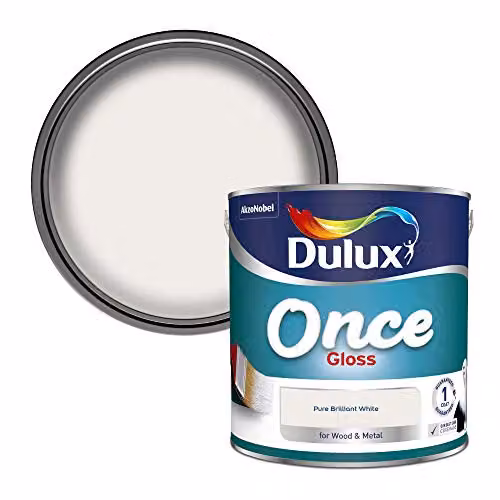 Dulux Once High Gloss Paint for Wood and Metal, Pure Brilliant White, 2.5 l – 1