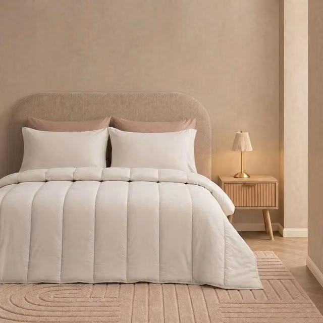 OHS Plain 10.5 TOG Coverless Duvet and Pillowcase Bedding Set in Beige, Double Size
