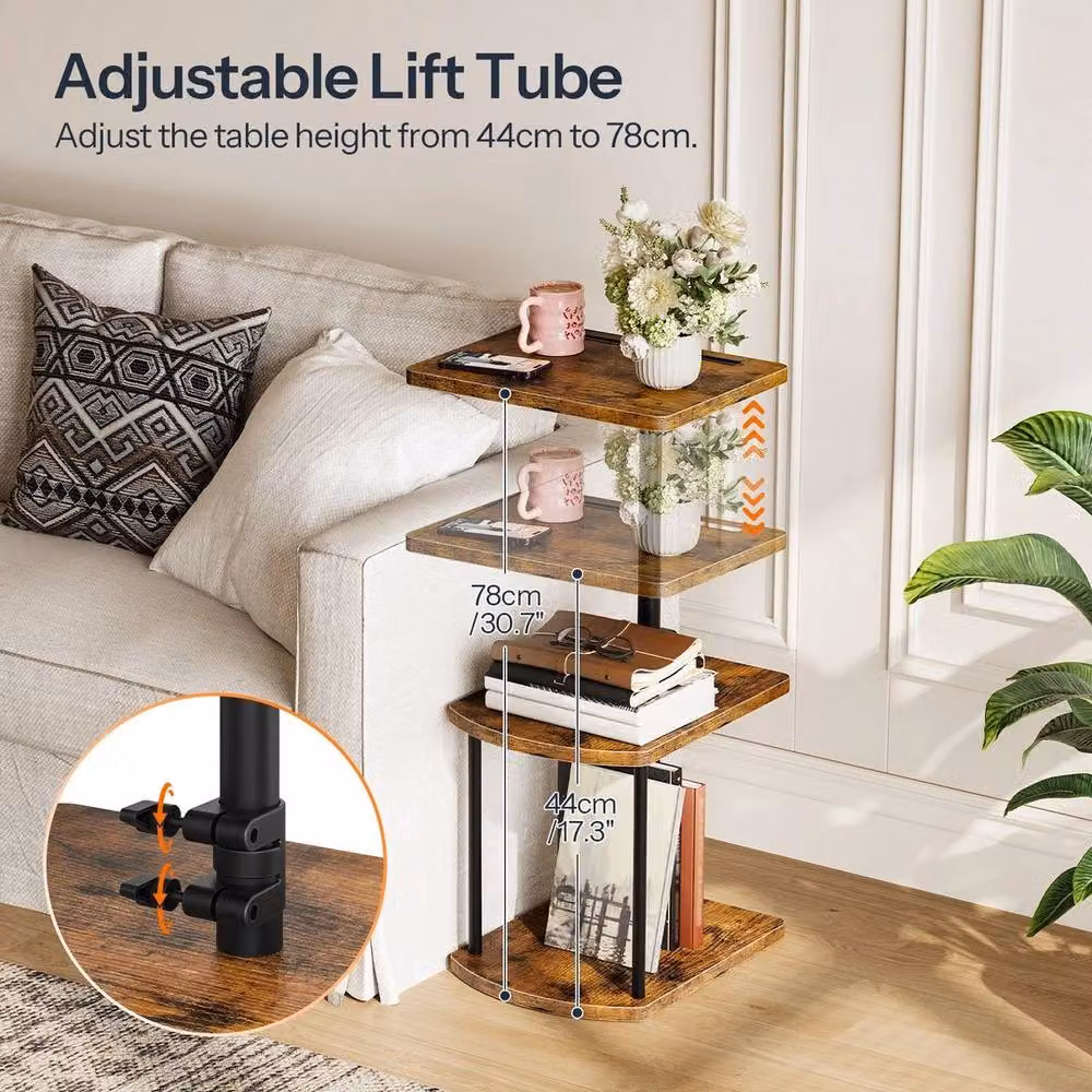 FLAVORA 3-Tier Adjustable Height Sofa Side Table in Brown – 3